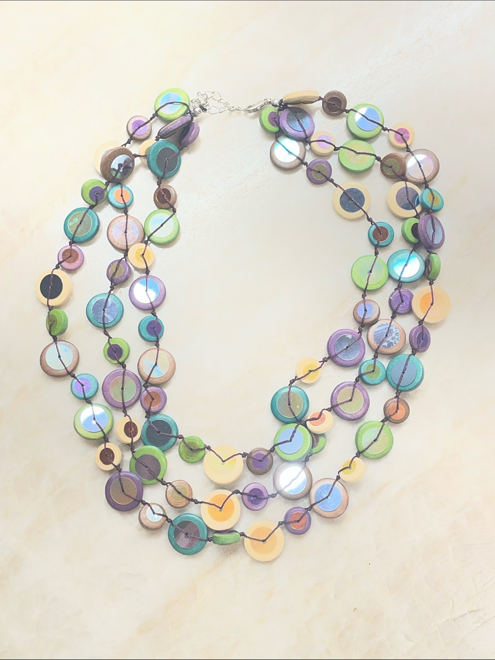 Multicolor Disc Layered Necklace - Women Jewelry.  16”